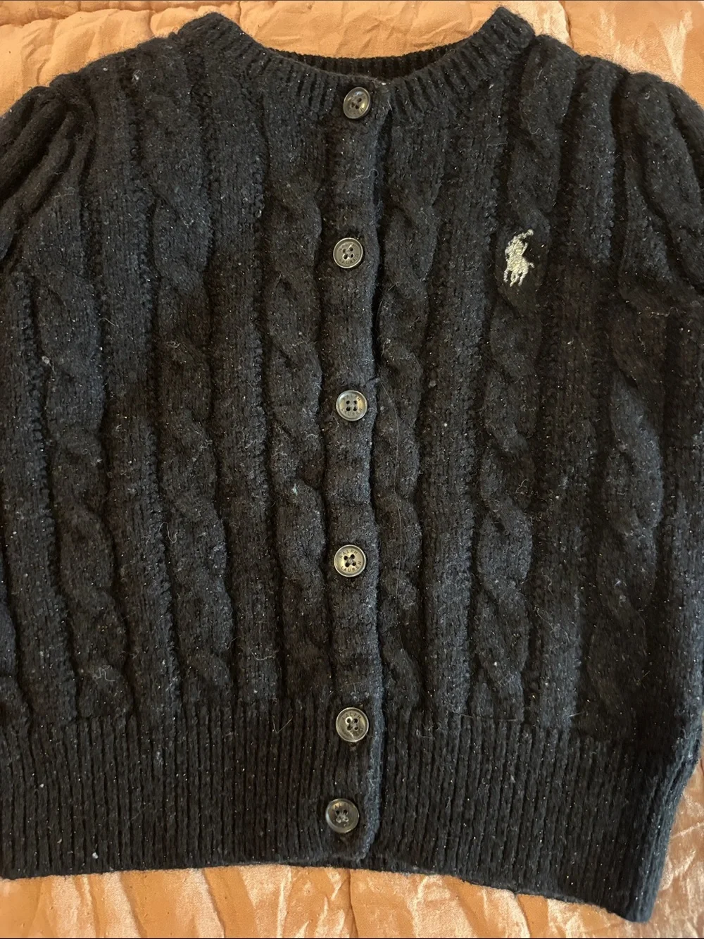 Ralph Lauren Black Cable-Knit Button Cardigan